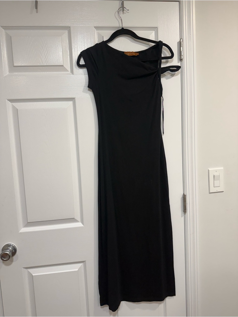 Black One-Shoulder Maxi Dress with Side Tie